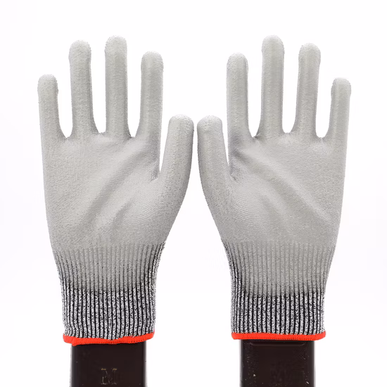 4X43c Anti-Cut Level 5 Hppe Liner PU Coated Safety Work Gloves